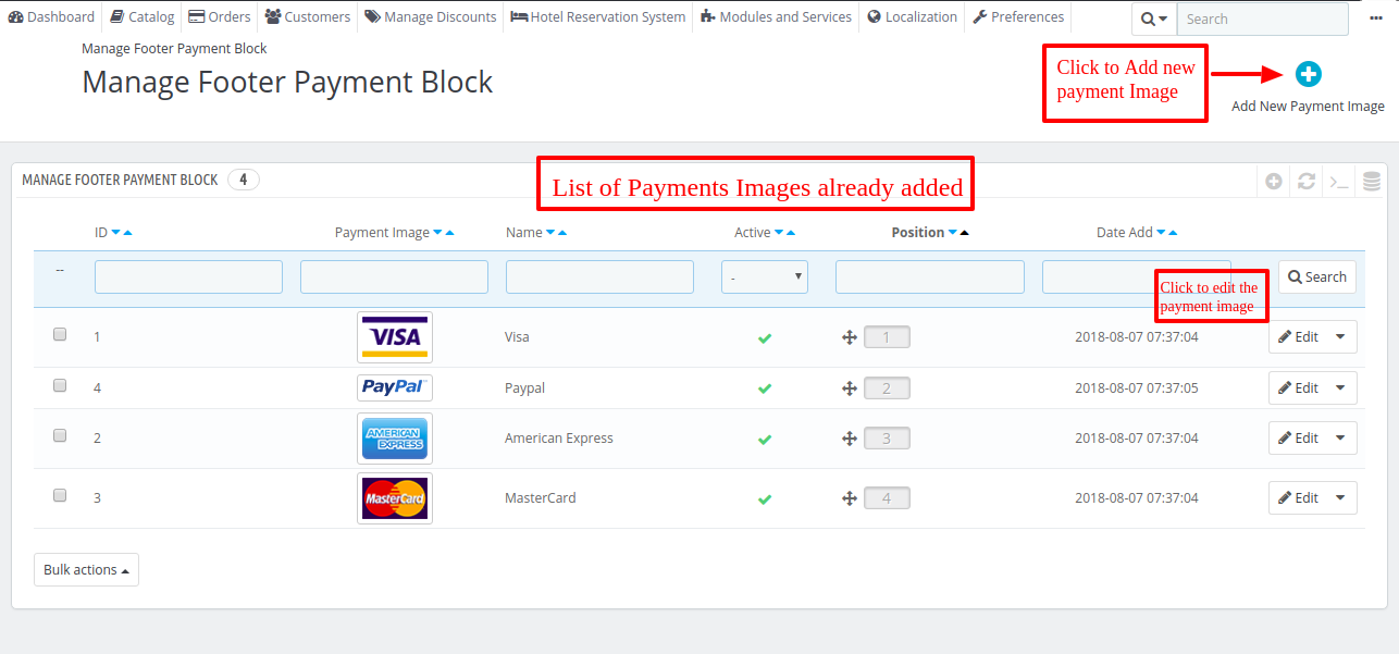 footer payment block settings