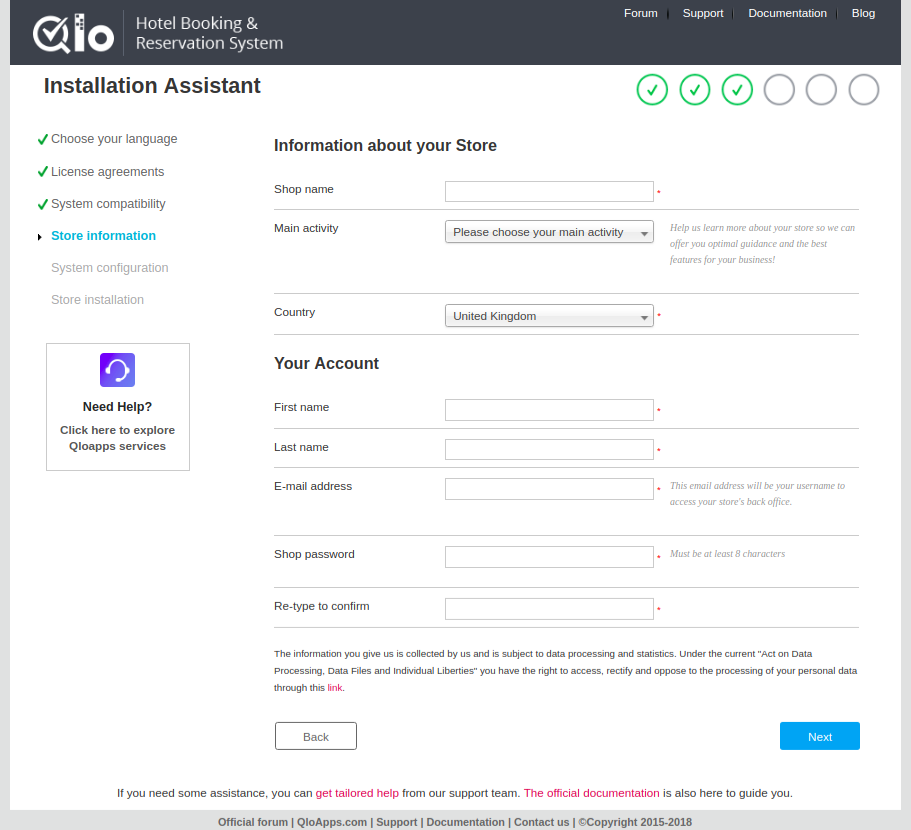 Fill your store information for QloApps Installation