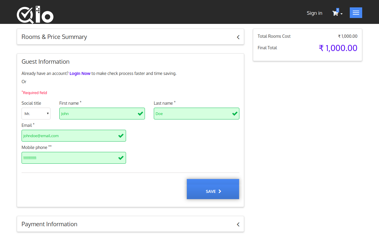 guest checkout page