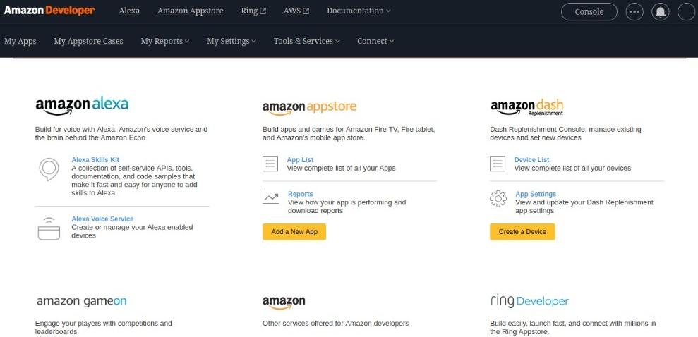 Amazon Developer Screen