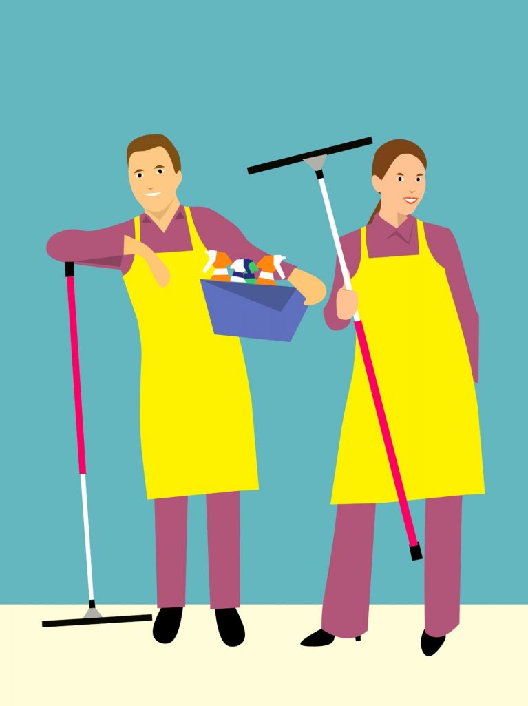 Housekeeping staff in yellow dress 