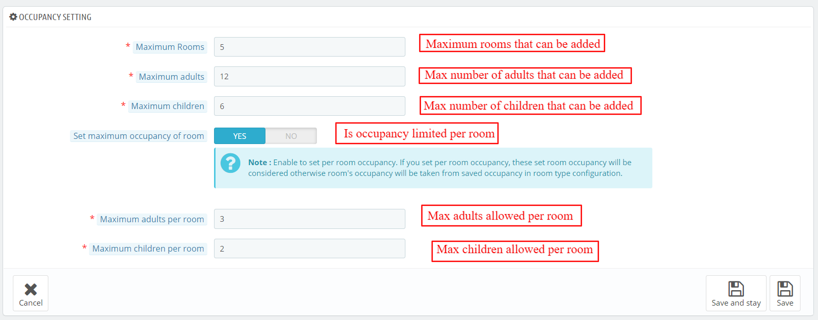 Occupancy Tab in Manage Packages