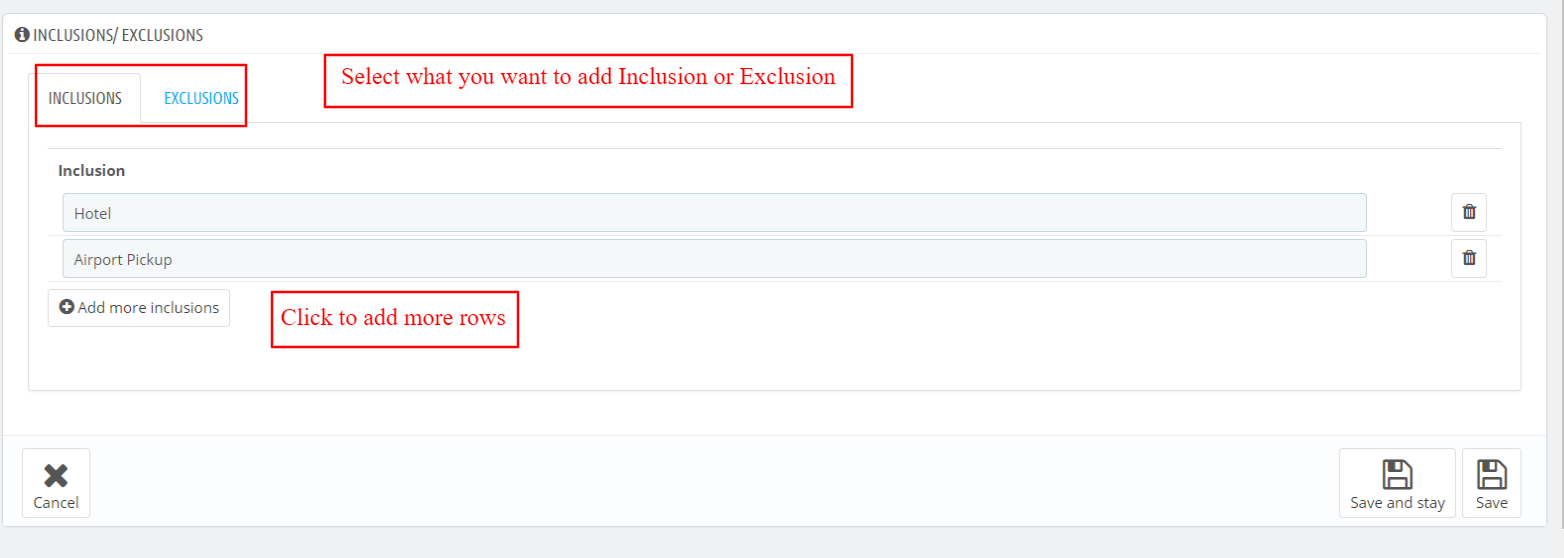 Inclusion/ Exclusion Tab in manage packages