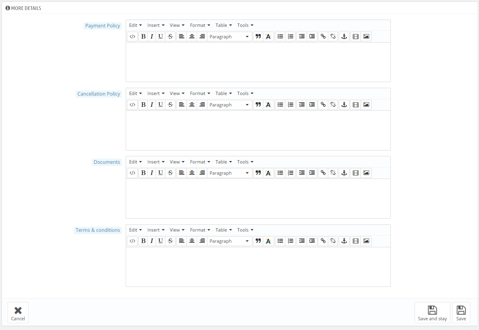 Terms And Policies Tab in Manage Packages