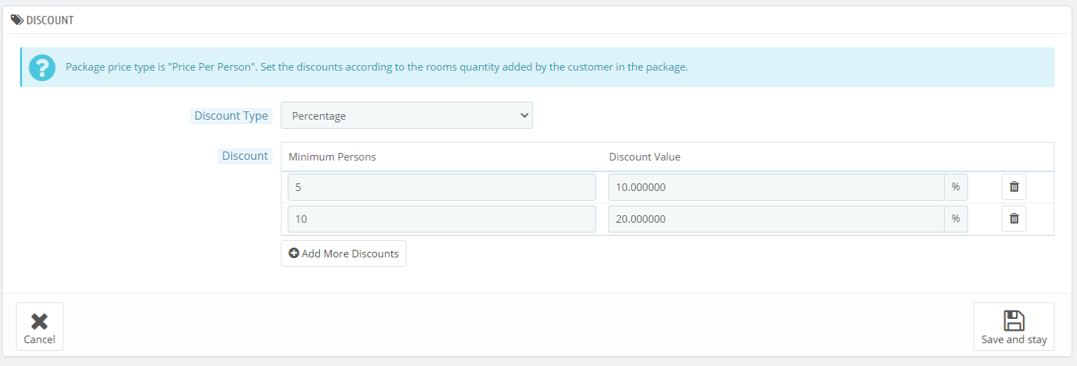 Discount Tab in Manage Packages