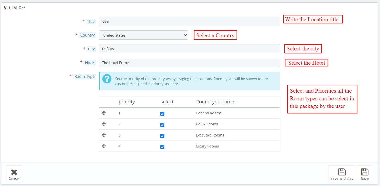 locations tab in manage packages