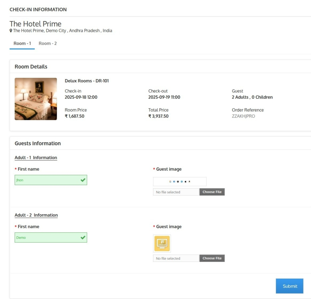 Check in form
