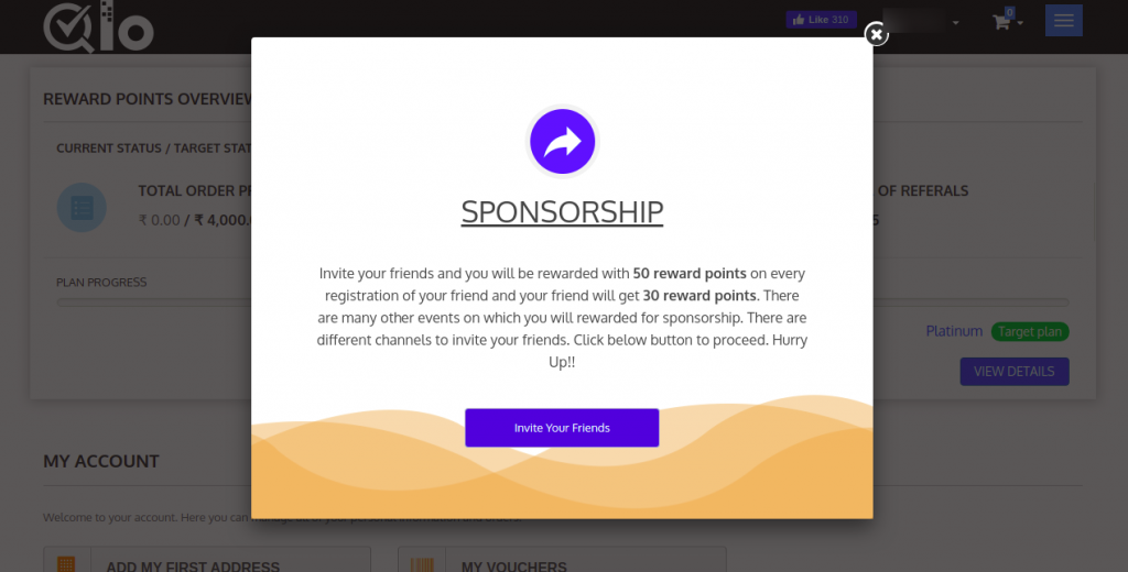 Sponsorship pop-up displayed on front-end in QloApps Reward System add-on.