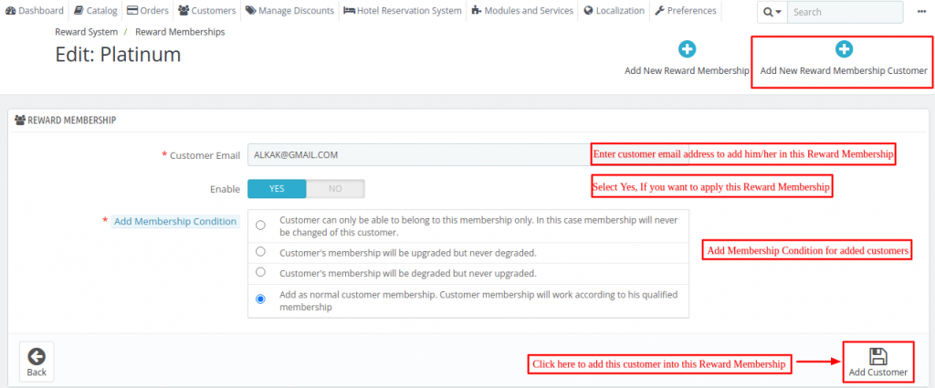 Add Membership Condition for customer which will be added in membership plan.