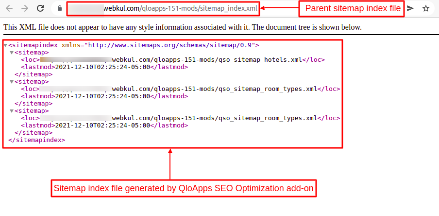 Sitemap index file generated by QloApps SEO Optimization module