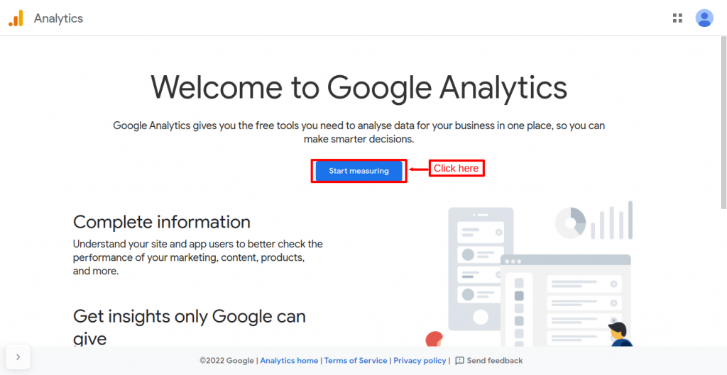 Homepage of Google Analytics