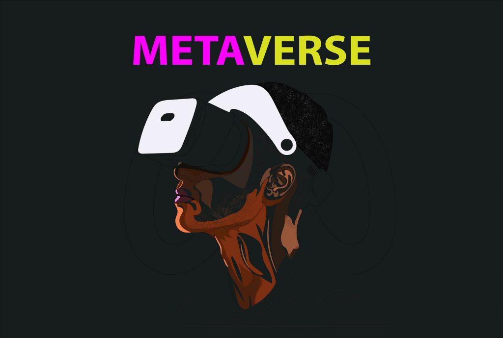 In grey background, a man wearing headset, to see the metaverse impact 