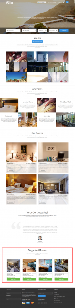 Room type suggestions on landing page or homepage