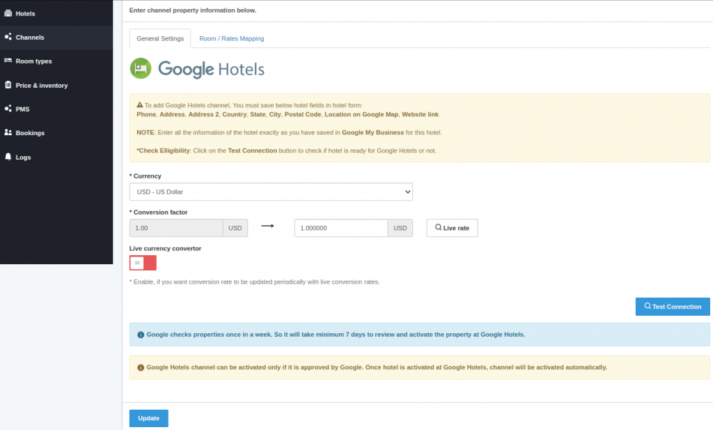 setup Google Hotel