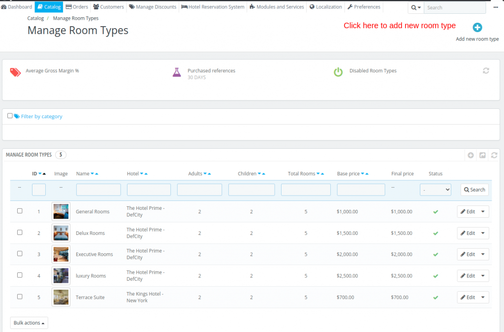 Room Type Hotel reservation systems