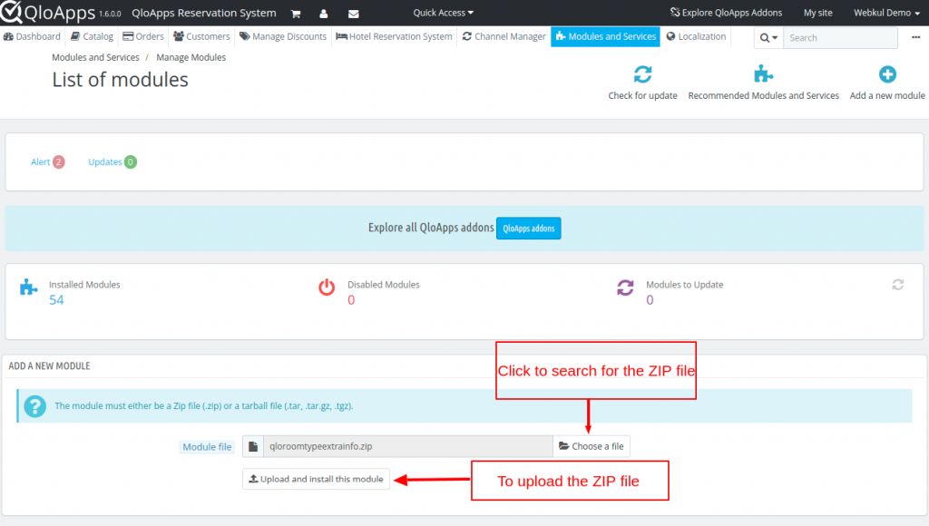 QloApps Room Type Extra Info Module upload