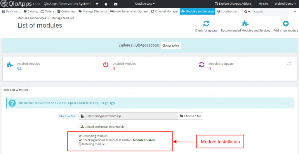 QloApps Room Type Extra Info Module installation