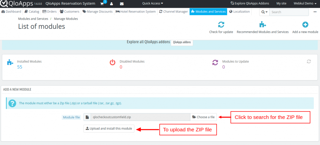 QloApps checkout custom fields zip upload