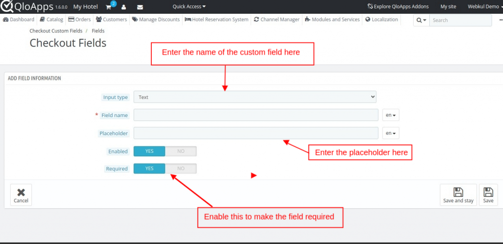 QloApps Checkout Custom Fields Text