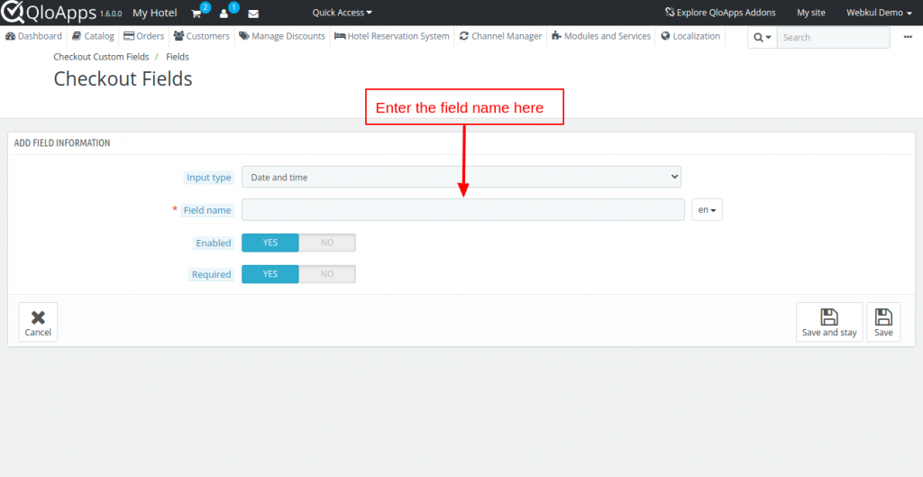 QloApps Checkout Custom Fields date and time