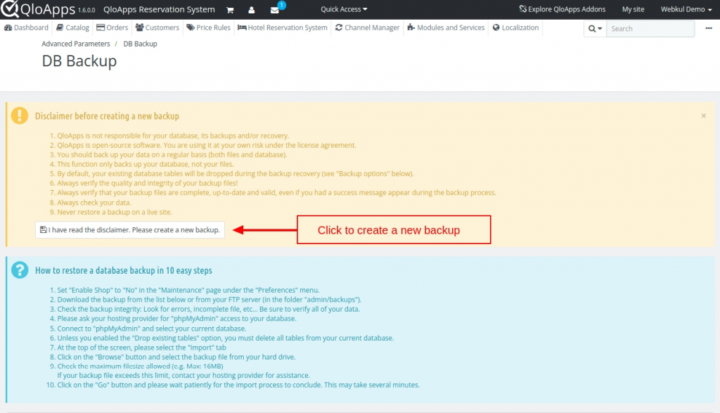 QloApps Database Backup
