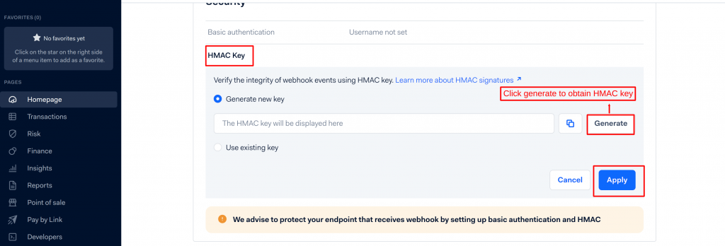 Generation of HMAC Key