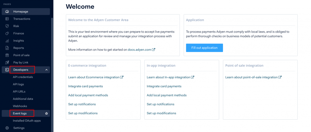 Dashboard of Adyen Payment 