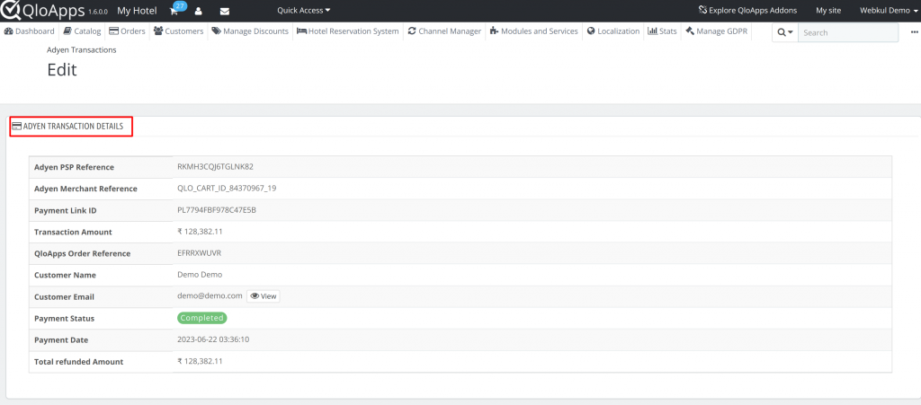 Adyen Transaction details page