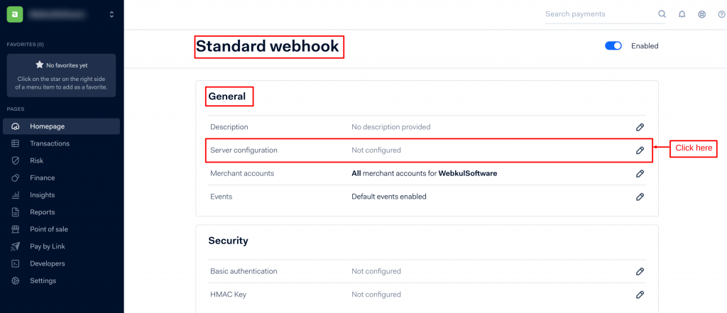 standard webhook in Adyen Payment Gateway 