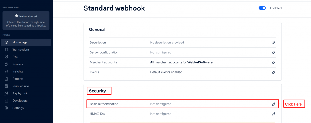 Standard webhook page