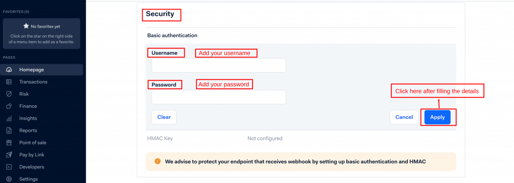 Security section of Adyen Payment Gateway