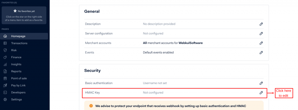 HMAC key section of Adyen Payment Gateway 