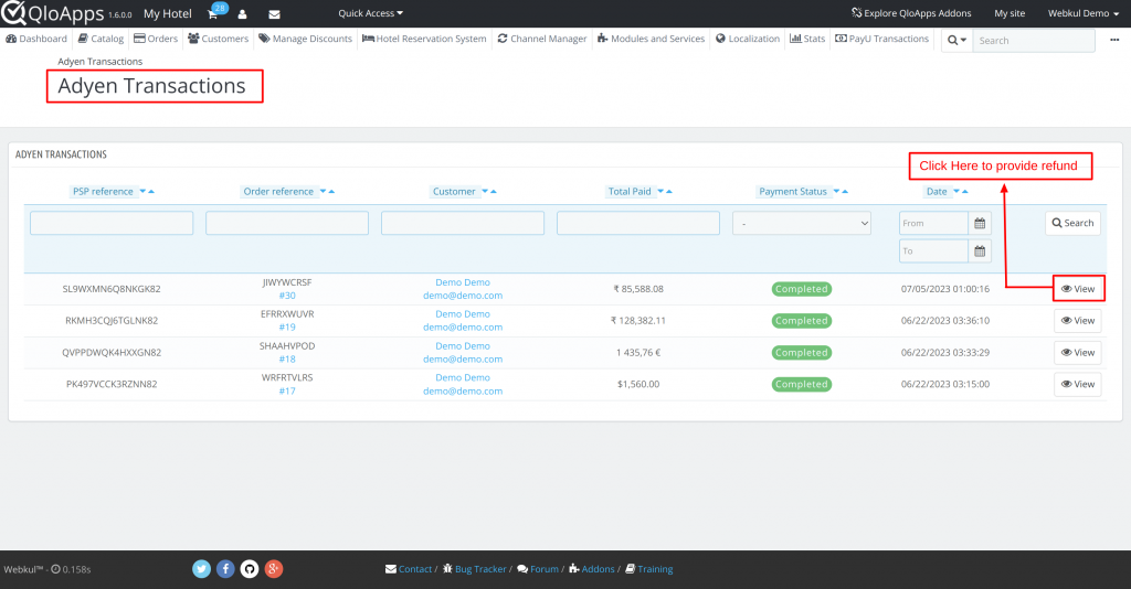 Refund process of Adyen Payment Gateway 