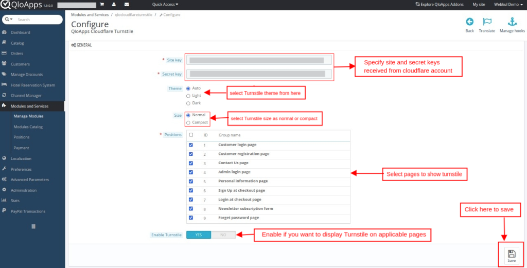 configuration of cloudflare turnstile