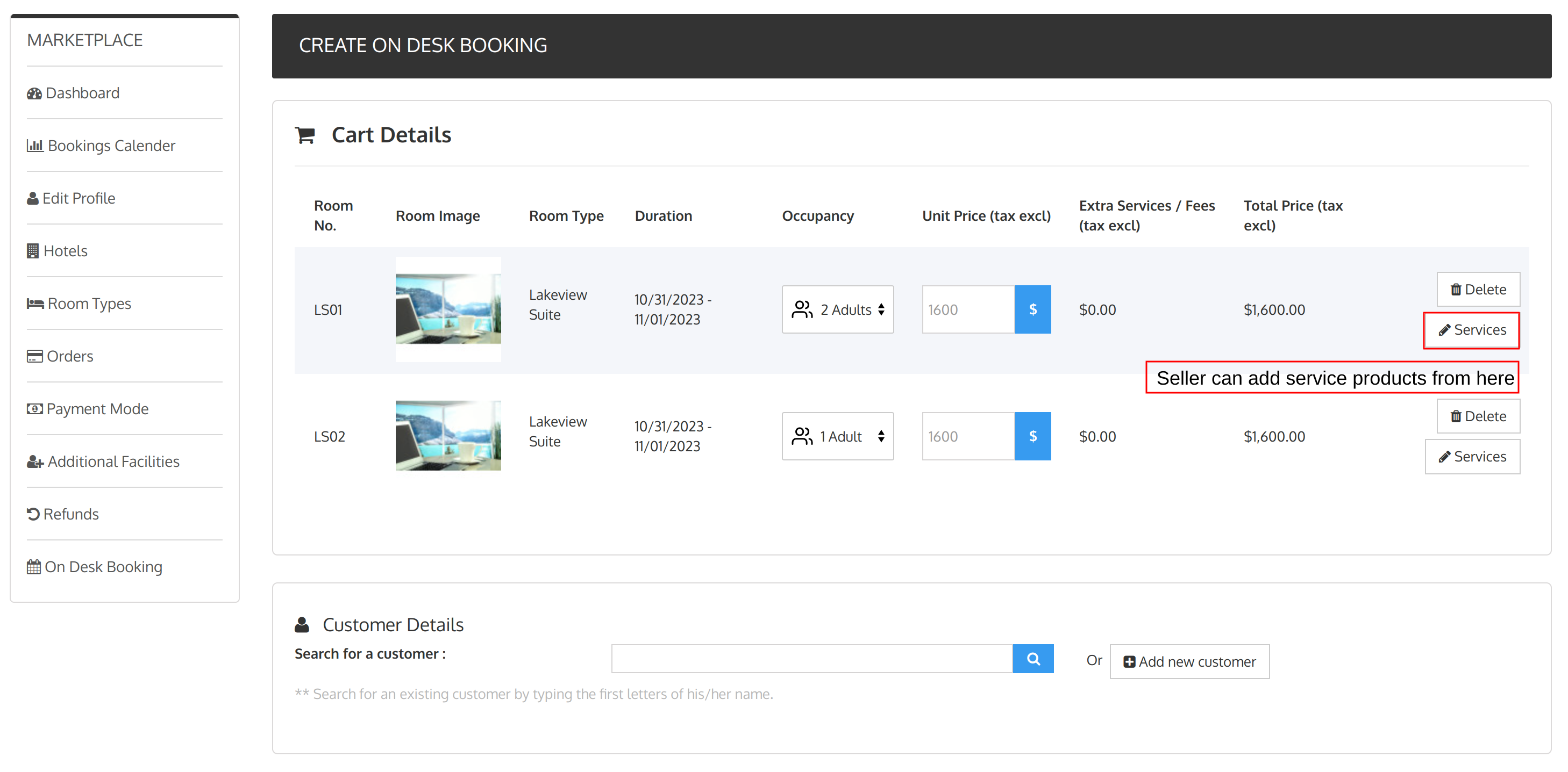 service addition in Marketplace on desk booking