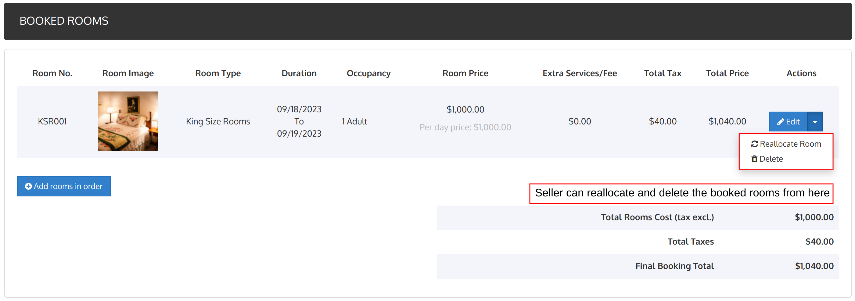 reallocate booked order page in seller portal