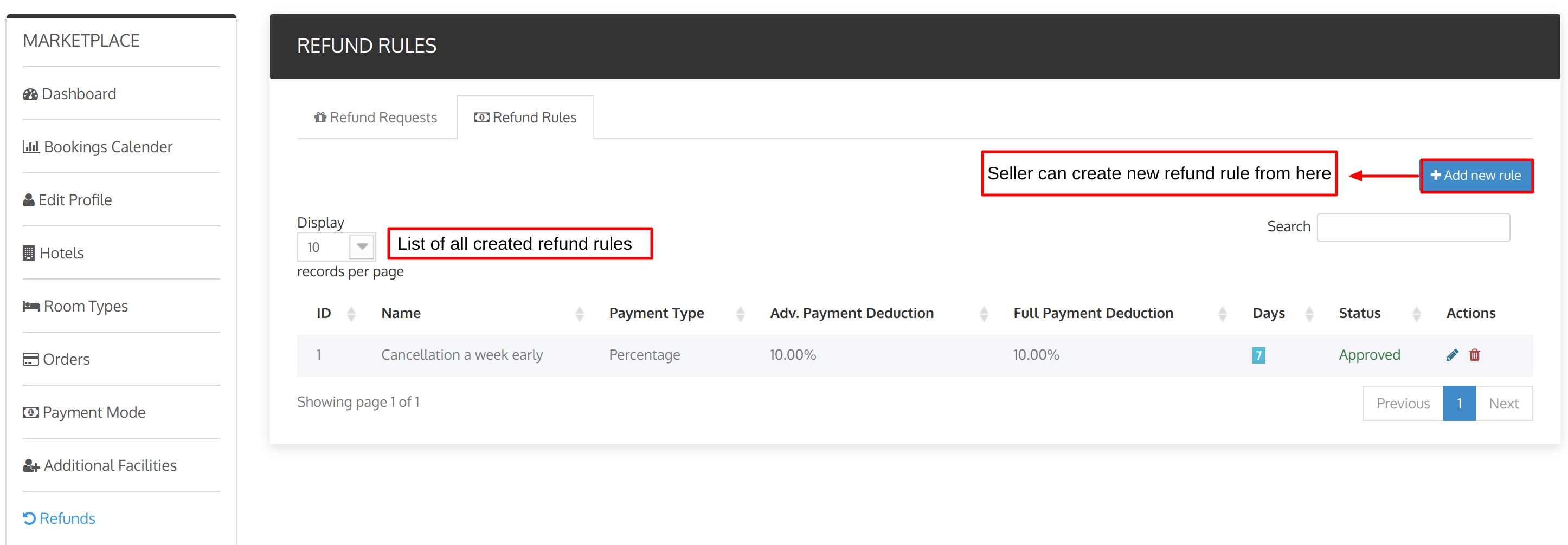 refund rule section in seller portal