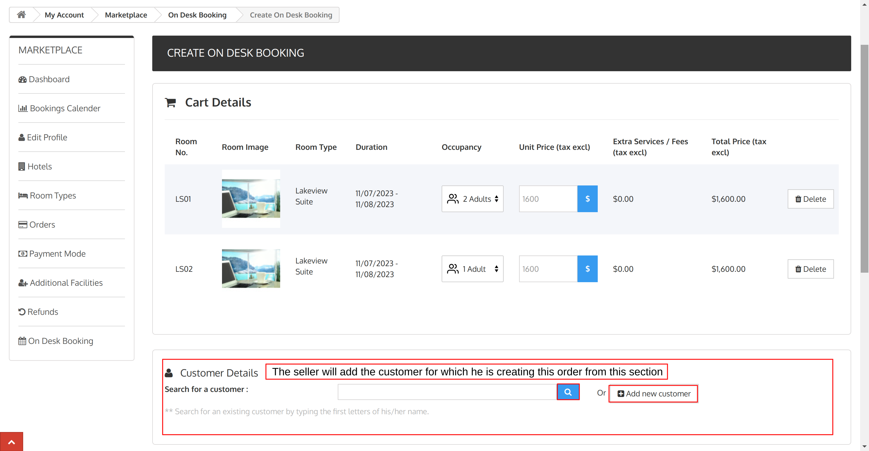 customer details in Marketplace on desk booking