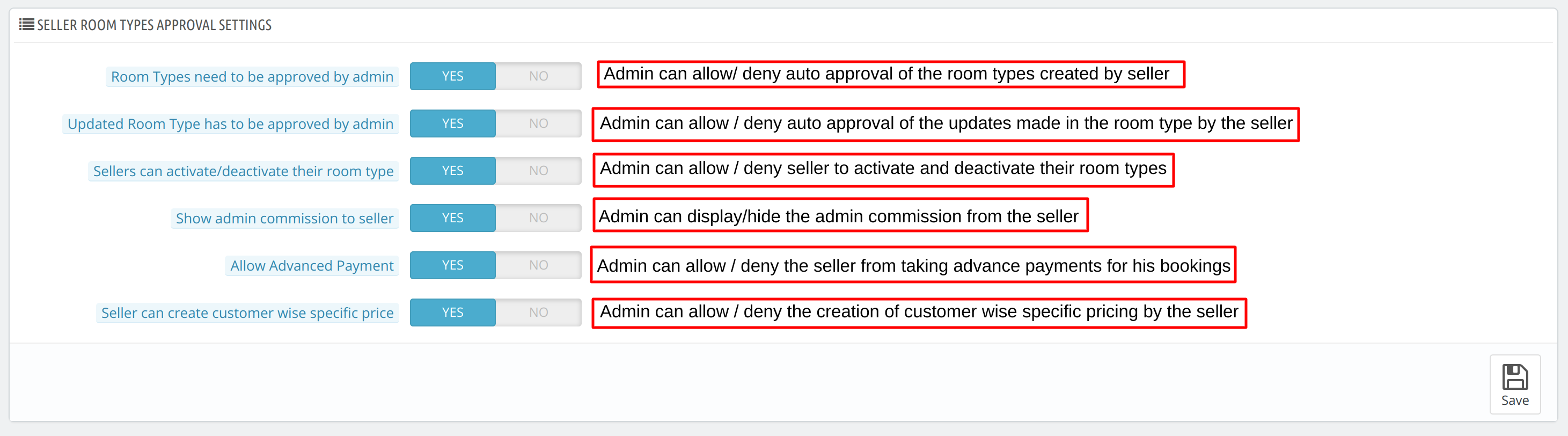 Seller Room Type Approval Settings 