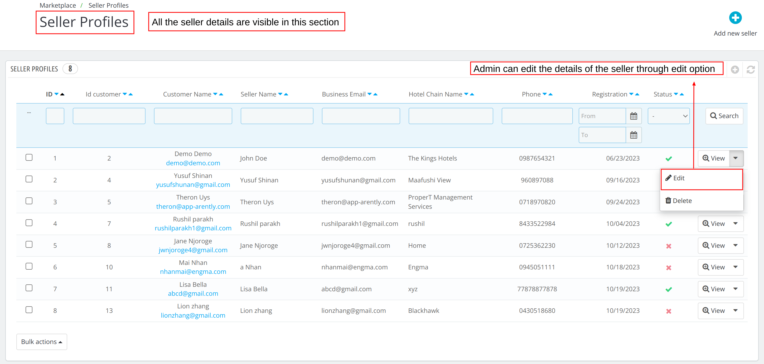 Edit process of seller profile