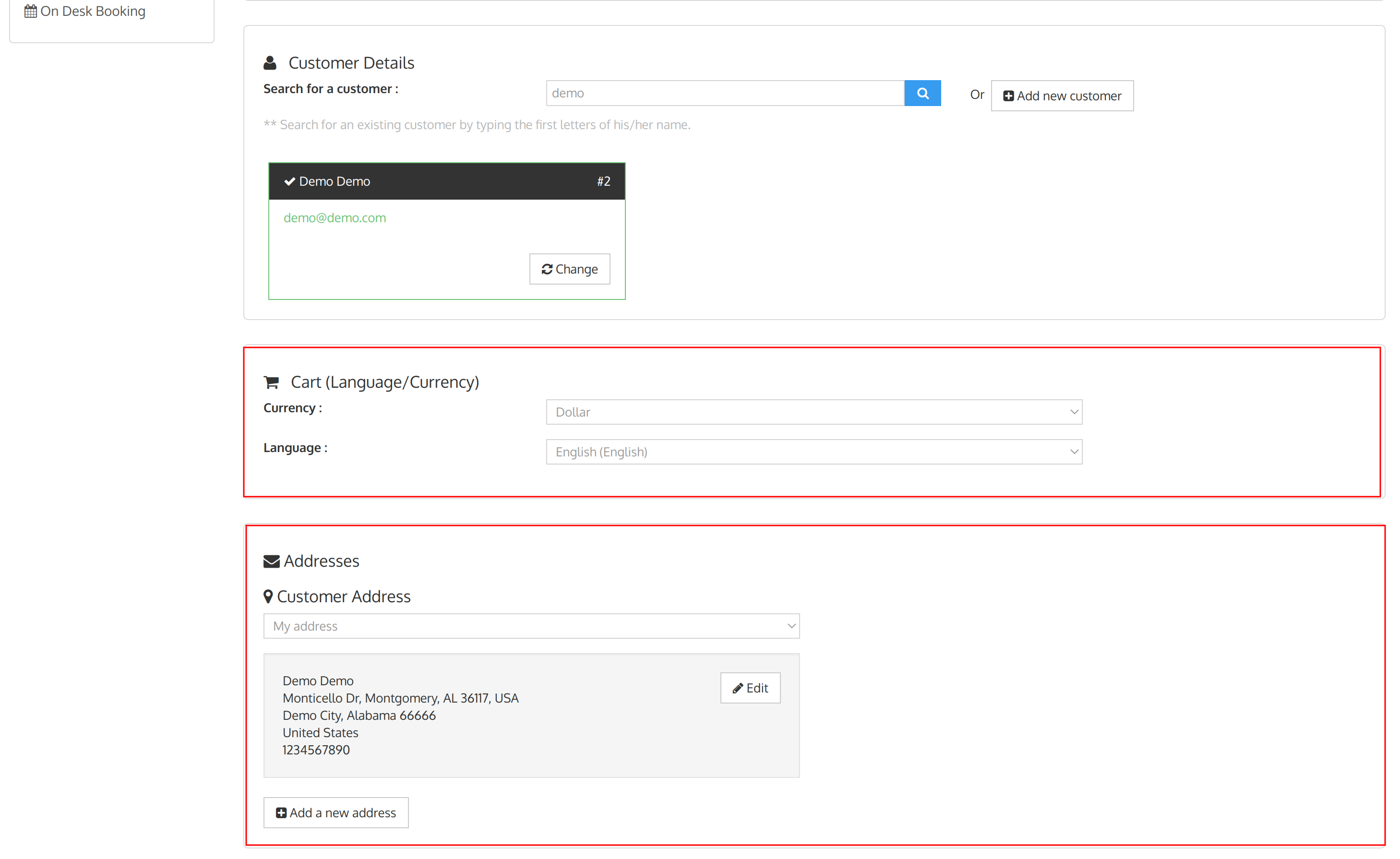 cart details and address details edit section