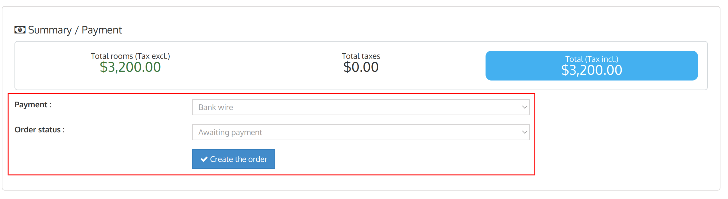 Payment details section