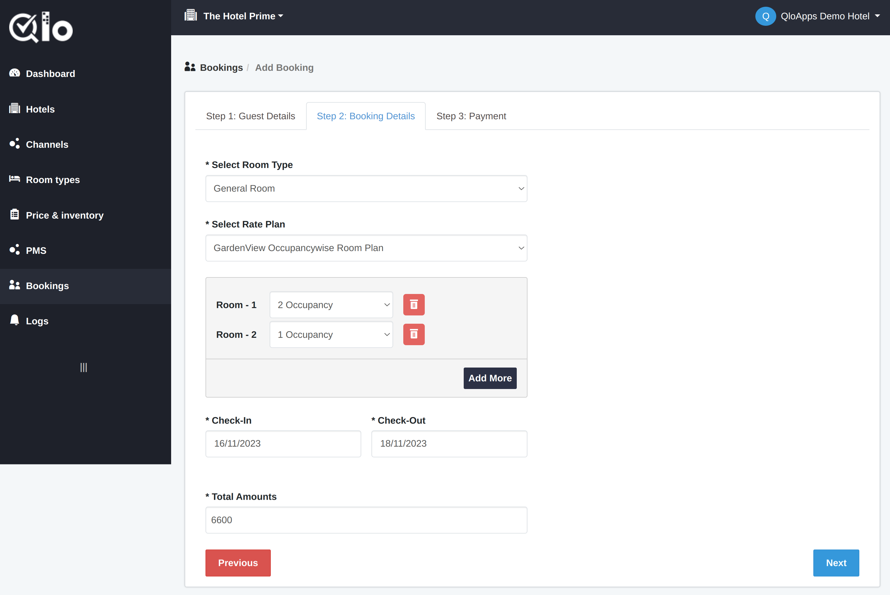 Booking details page in booking creation process