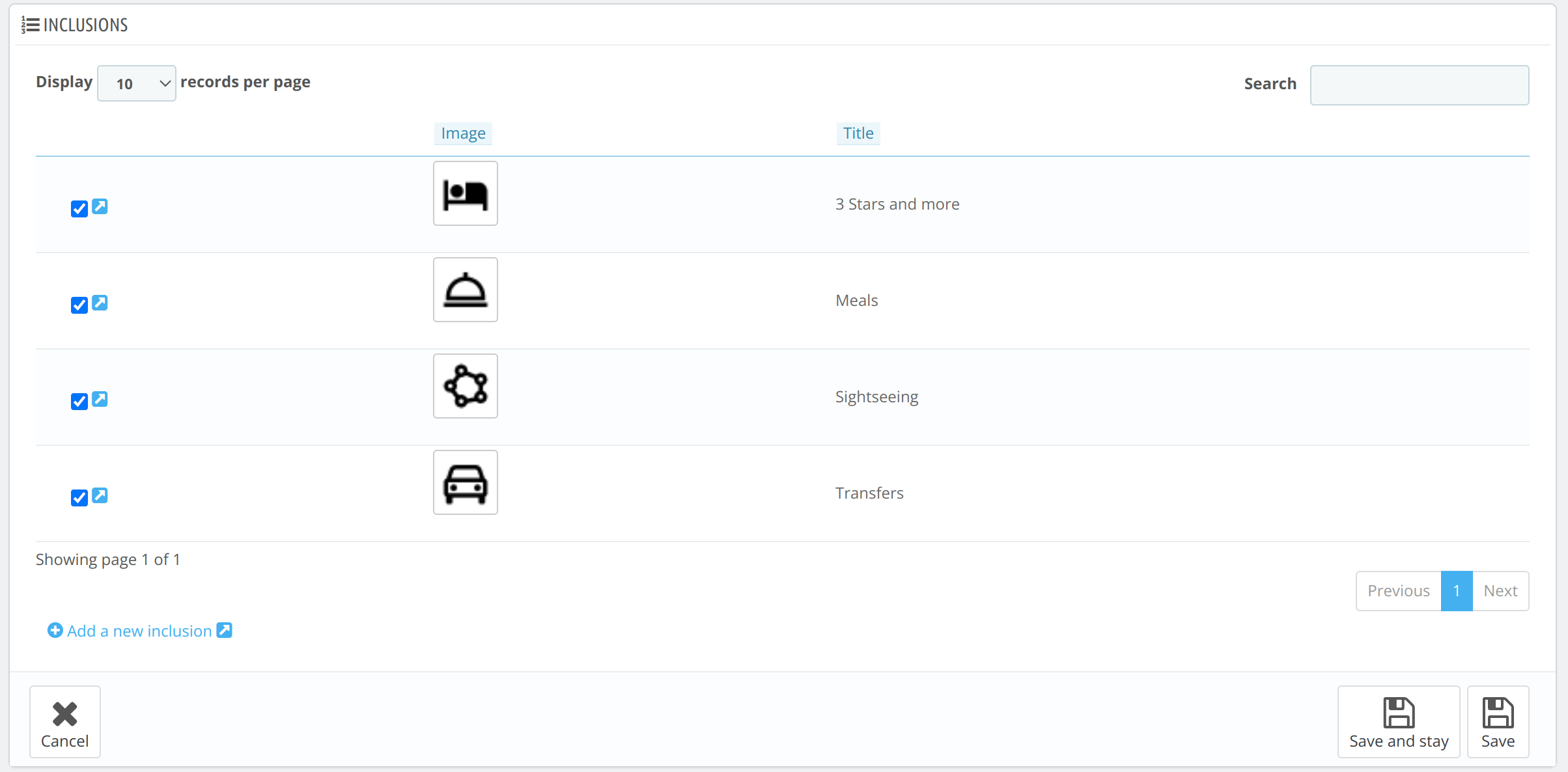 Inclusions Tab in manage packages