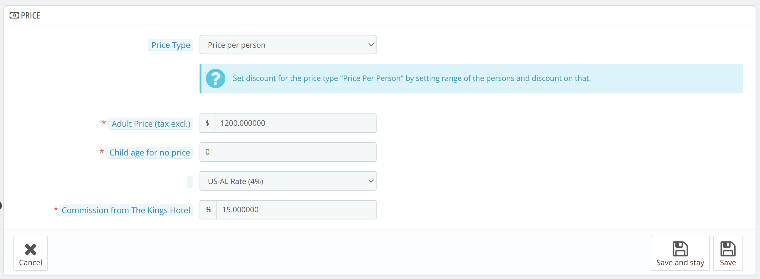 Price Tab in Manage Packages