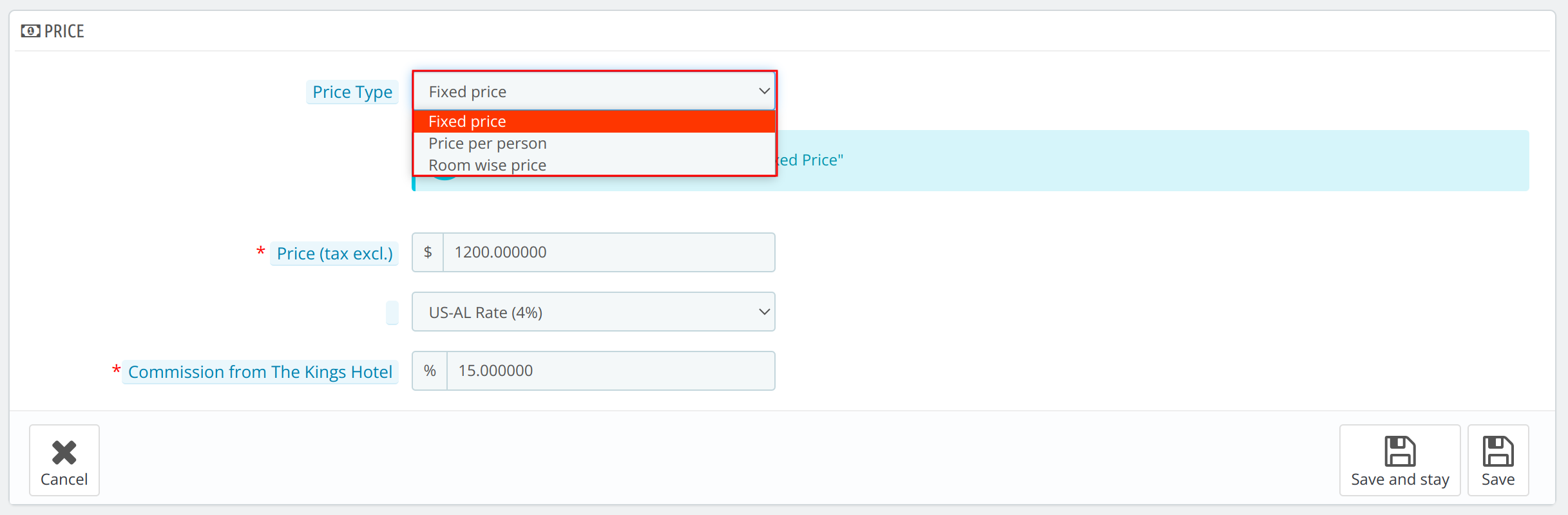 Price Tab in Manage Packages