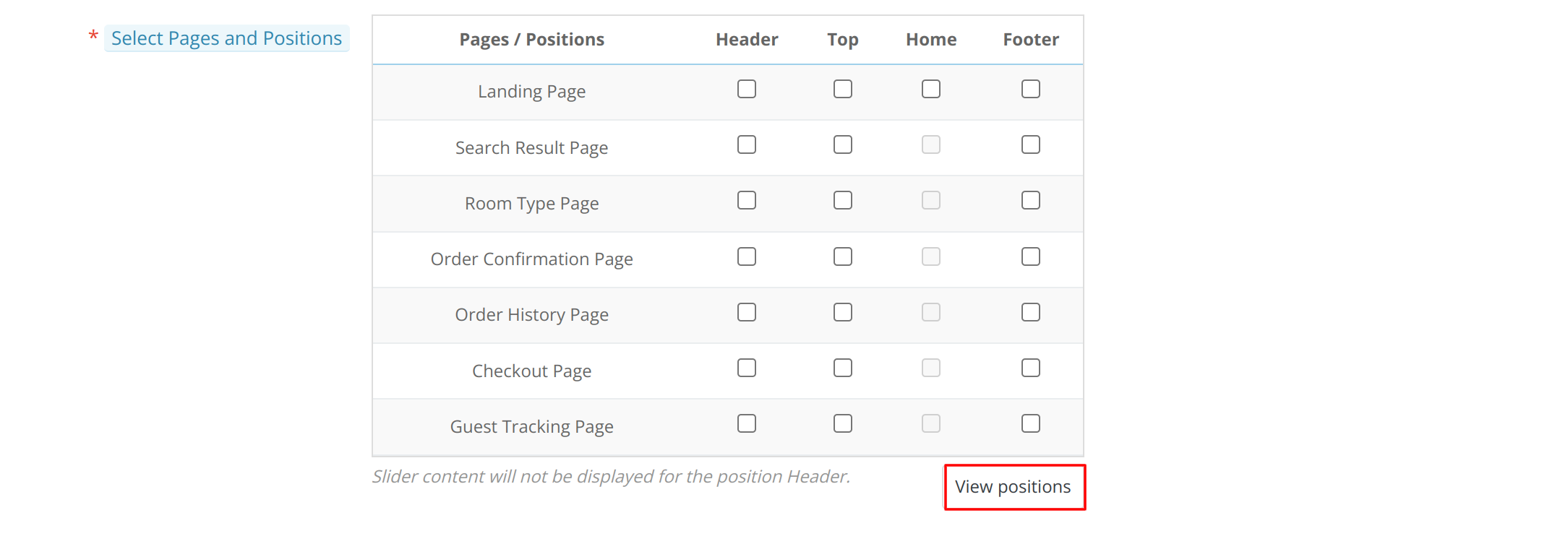 Slider Position Configuration