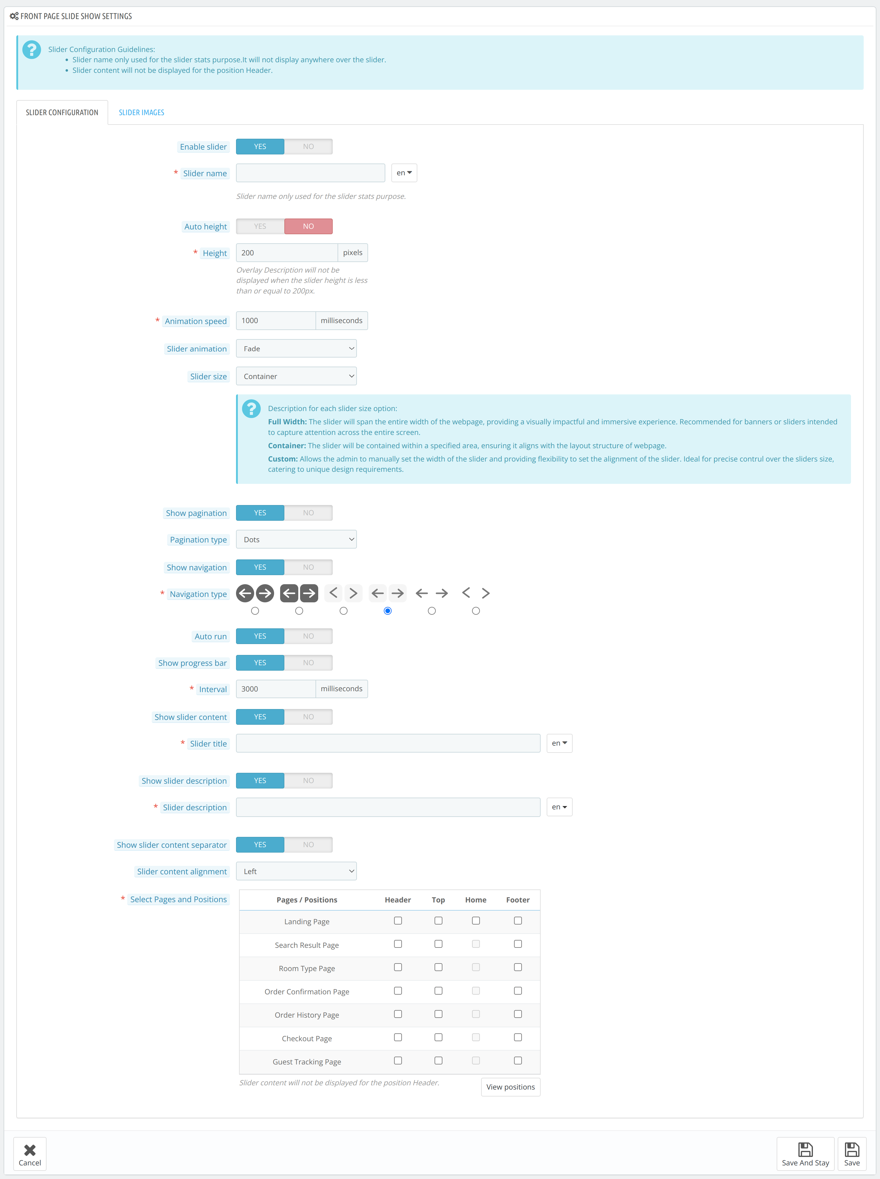 Slider configuration