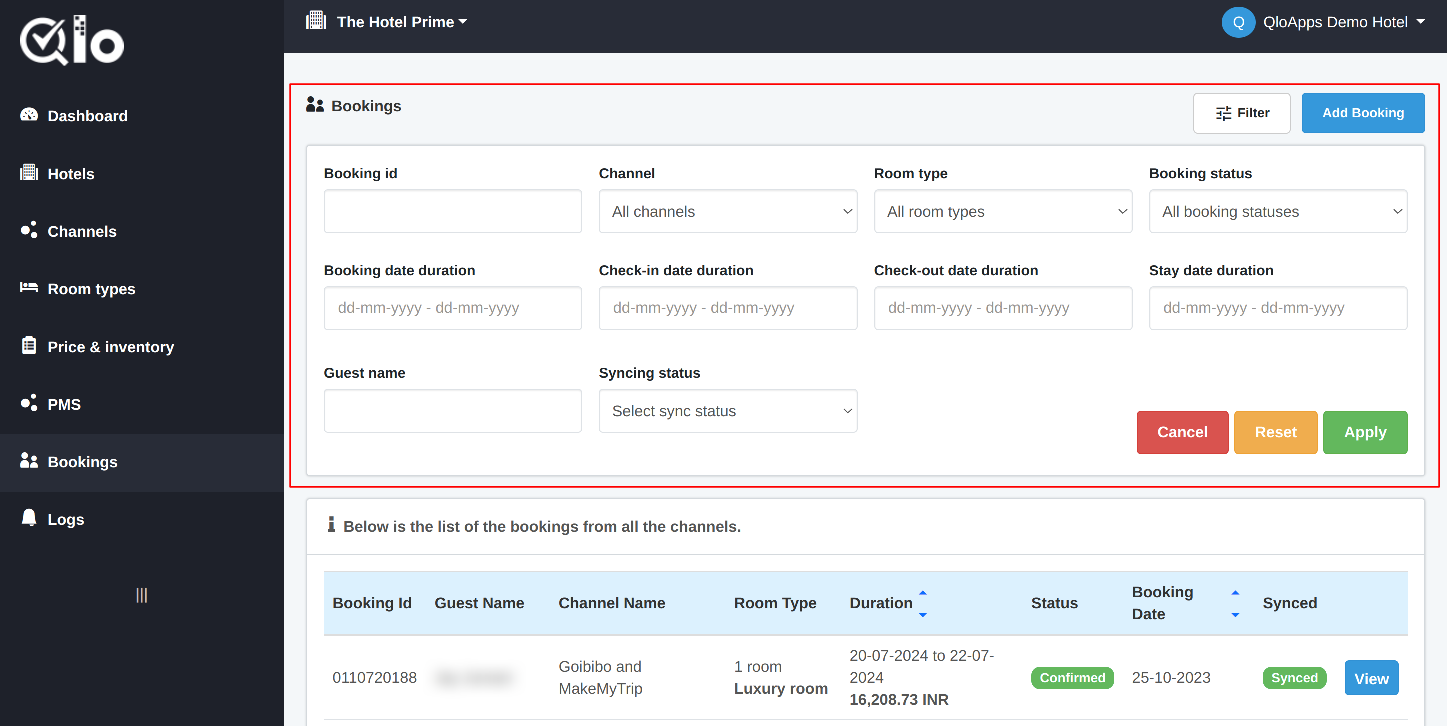 QloApps Booking filters