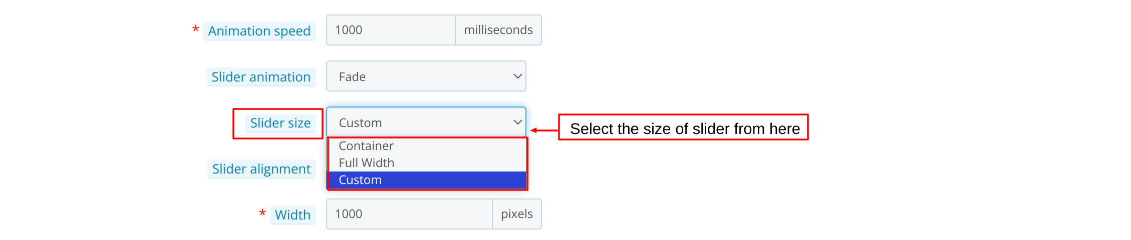 slider size